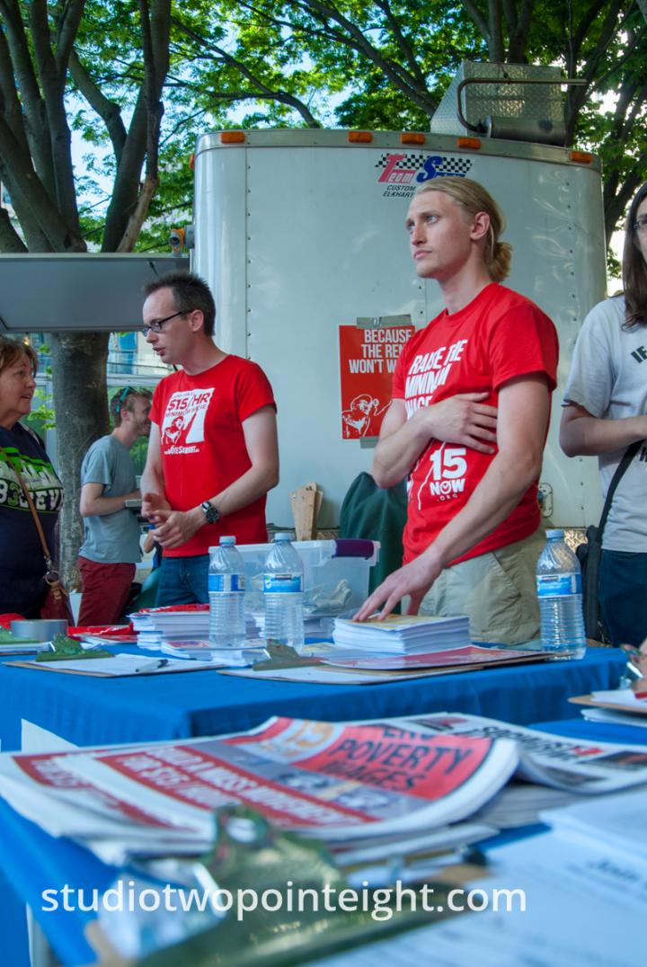 2014 Seattle May Day Protest, Socialist Alternative Party Fifteen Dollar Per Hour Wage Information Table