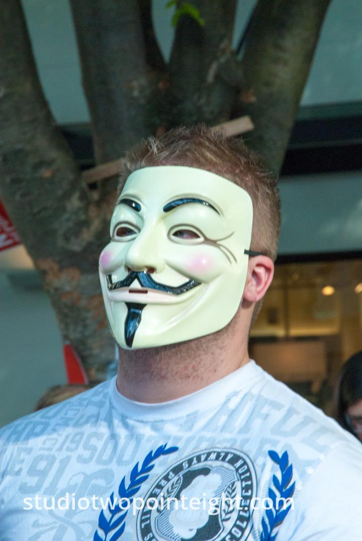 Seattle May Day Protest 2014, A Man Wearing A Guy Fawkes Mask