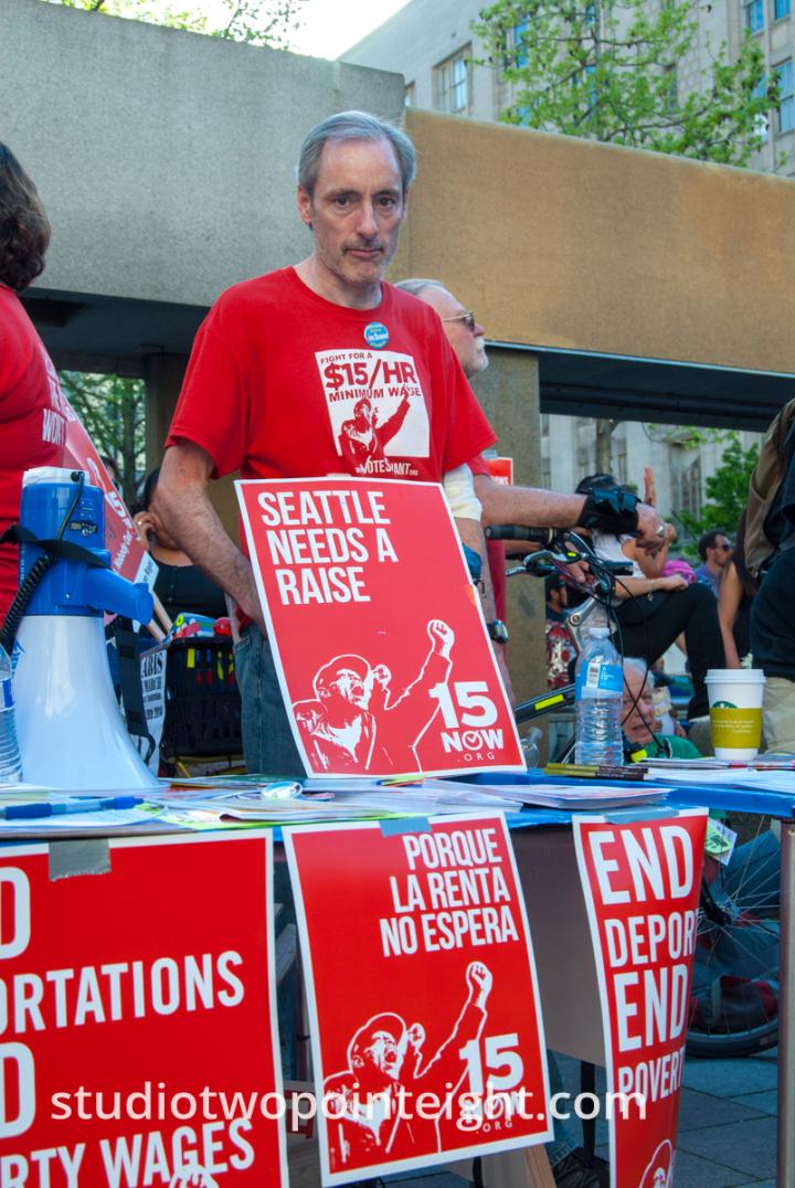 2014 Seattle May Day Protest, Socialist Alternative Party Fifteen Dollar Per Hour Wage Second Information Table