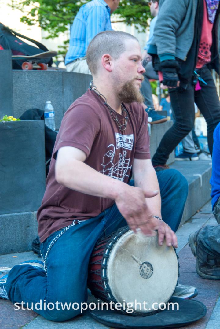 2014 Seattle May Day Protest, An Attended Played A Drum