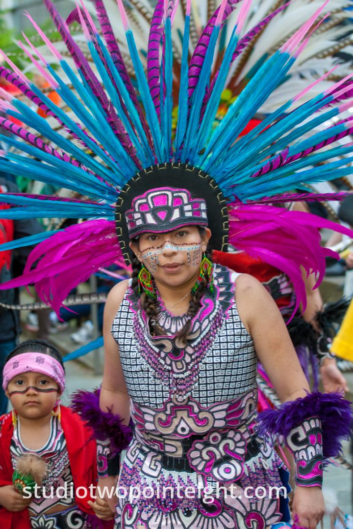 2015 Seattle May Day Immigrant Rally, A Series of Photos Of Indigenous American People In Traditional Dance Costume