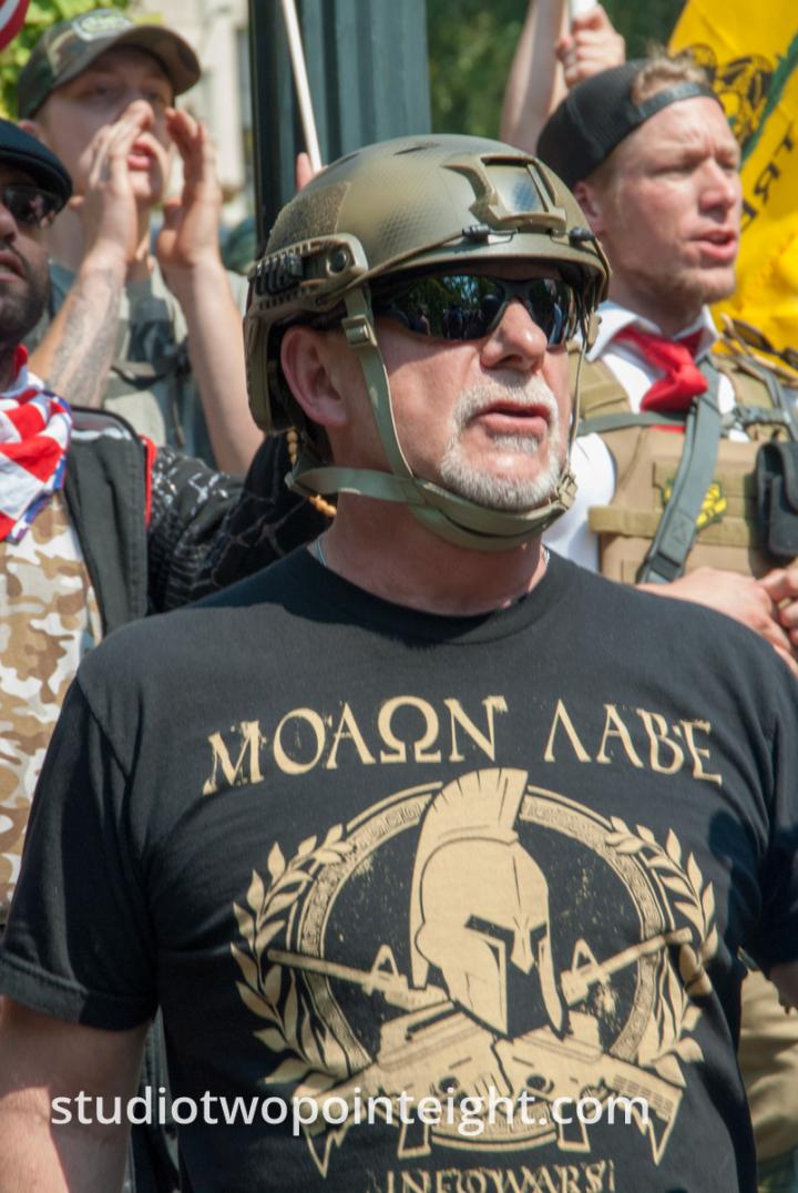 At the August 18, 2018 Liberty or Death Rally In Seattle, An Attendee Wore a Molon Labe Shirt