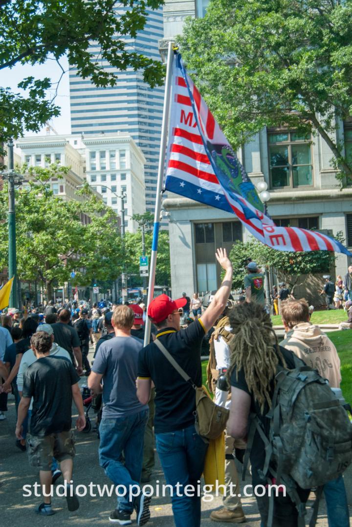Seattle, Liberty or Death Rally, August 18, 2018, Marchers Through Seattle Streets