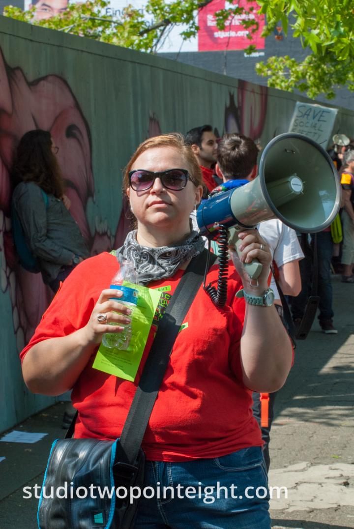 Seattle, August 18, 2018, Liberty or Death Rally Counter Protester With Amplified Bullhorn