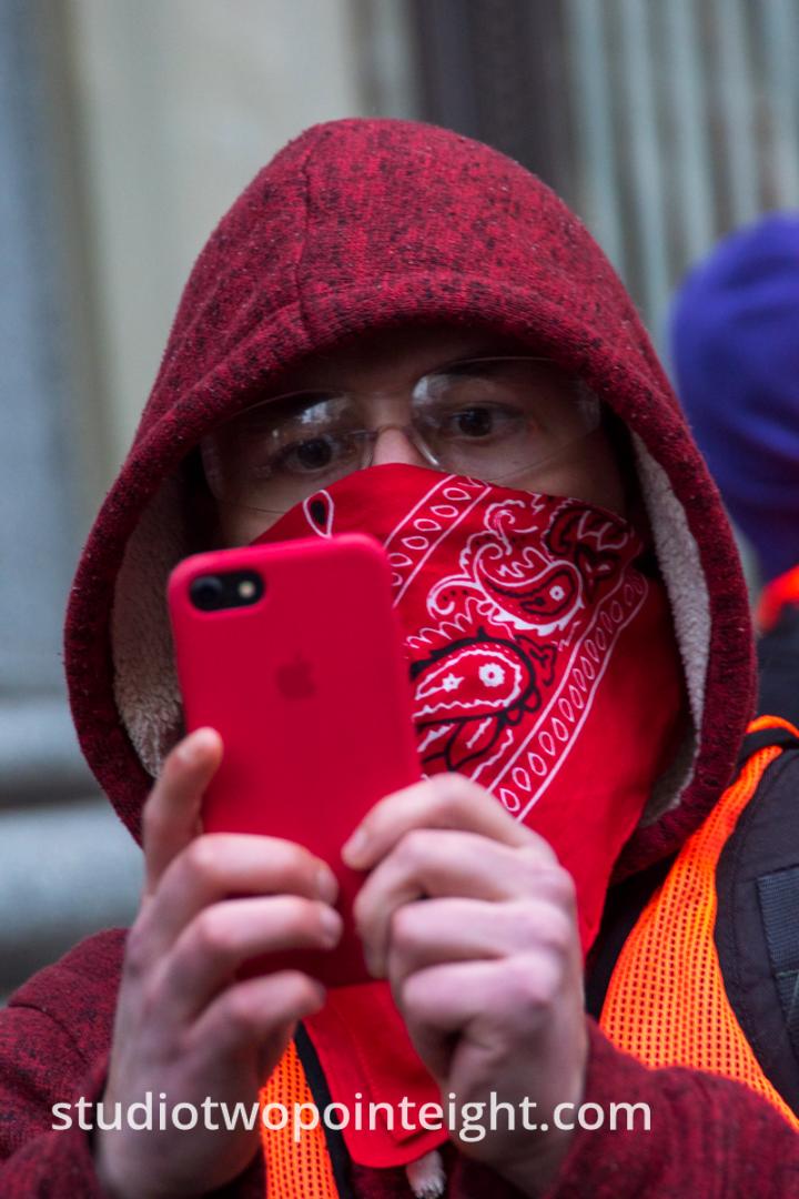 Seattle, Liberty or Death 2 Rally, December 1, 2018, A Marxist Antifa Counter Protester Photographed Being Photographed 