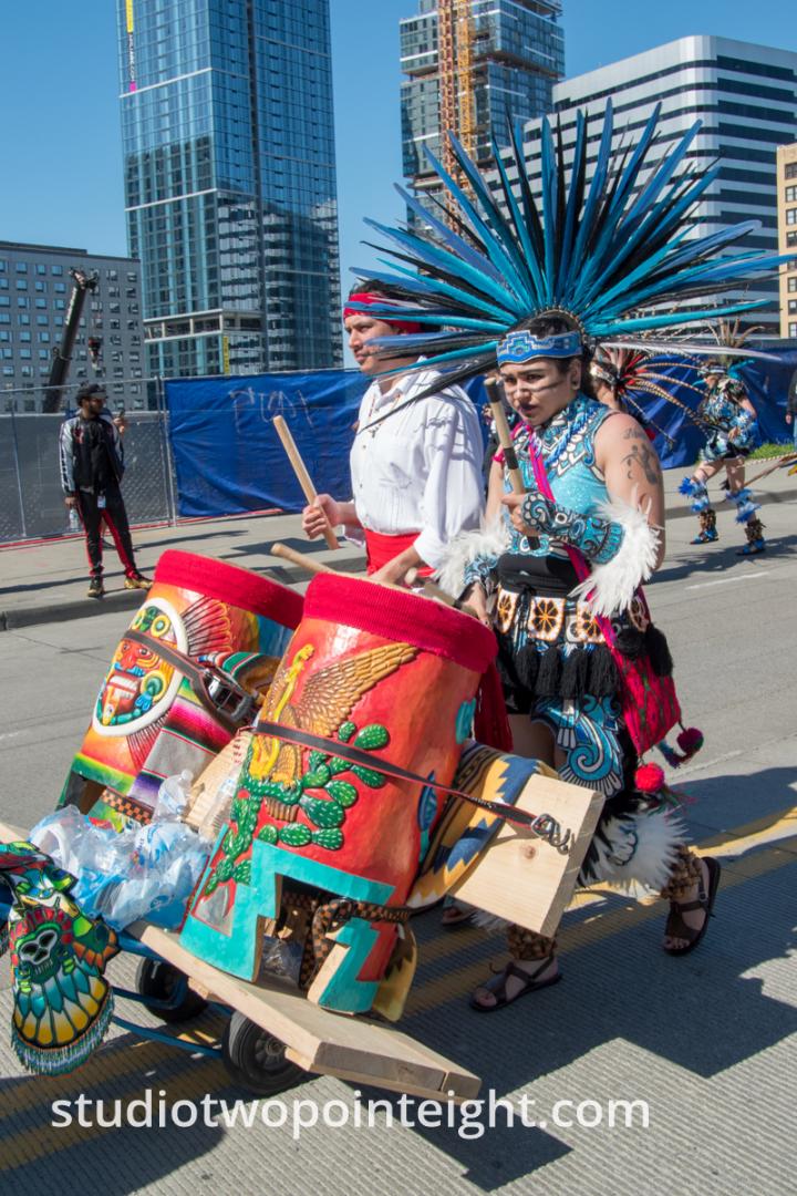Seattle May 1, 2019 May Day Immigration Rally Ceatl Tonalli Aztec Dancers