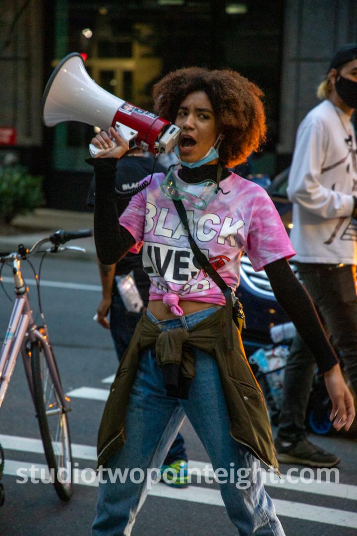 Seattle Protests, Black Lives Matter, July 2, 2020, Seattle Police West Precinct Demonstrator With MegaPhone