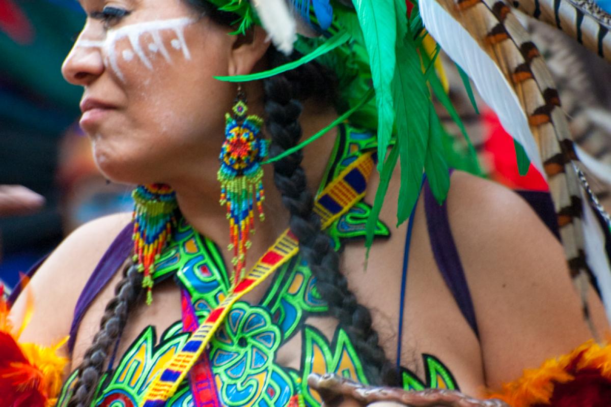 2015 Seattle May Day Immigrant Rally, A Series of Photos Of Indigenous American People In Traditional Dance Costume