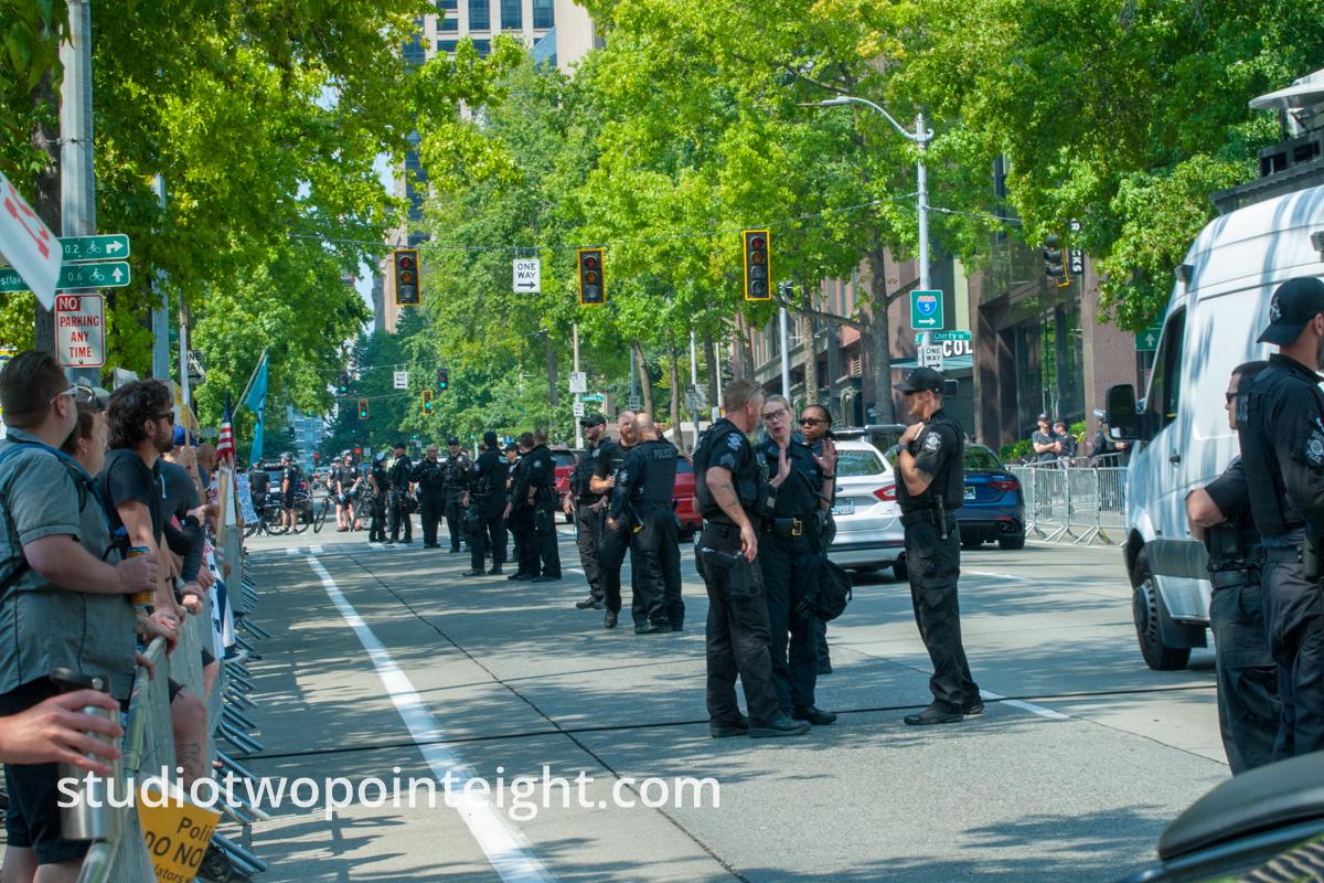Seattle, August 18, 2018, Liberty or Death Rally Police Formed a Dense Sentry Line Around Counter Protesters