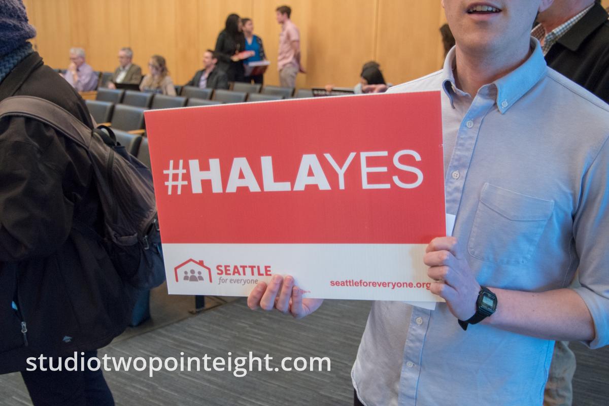 Seattle City Council, March 18, 2019, Real Estate Regulation, MHA, Mandatory Affordable Housing Ordinance, Sign and Placards 