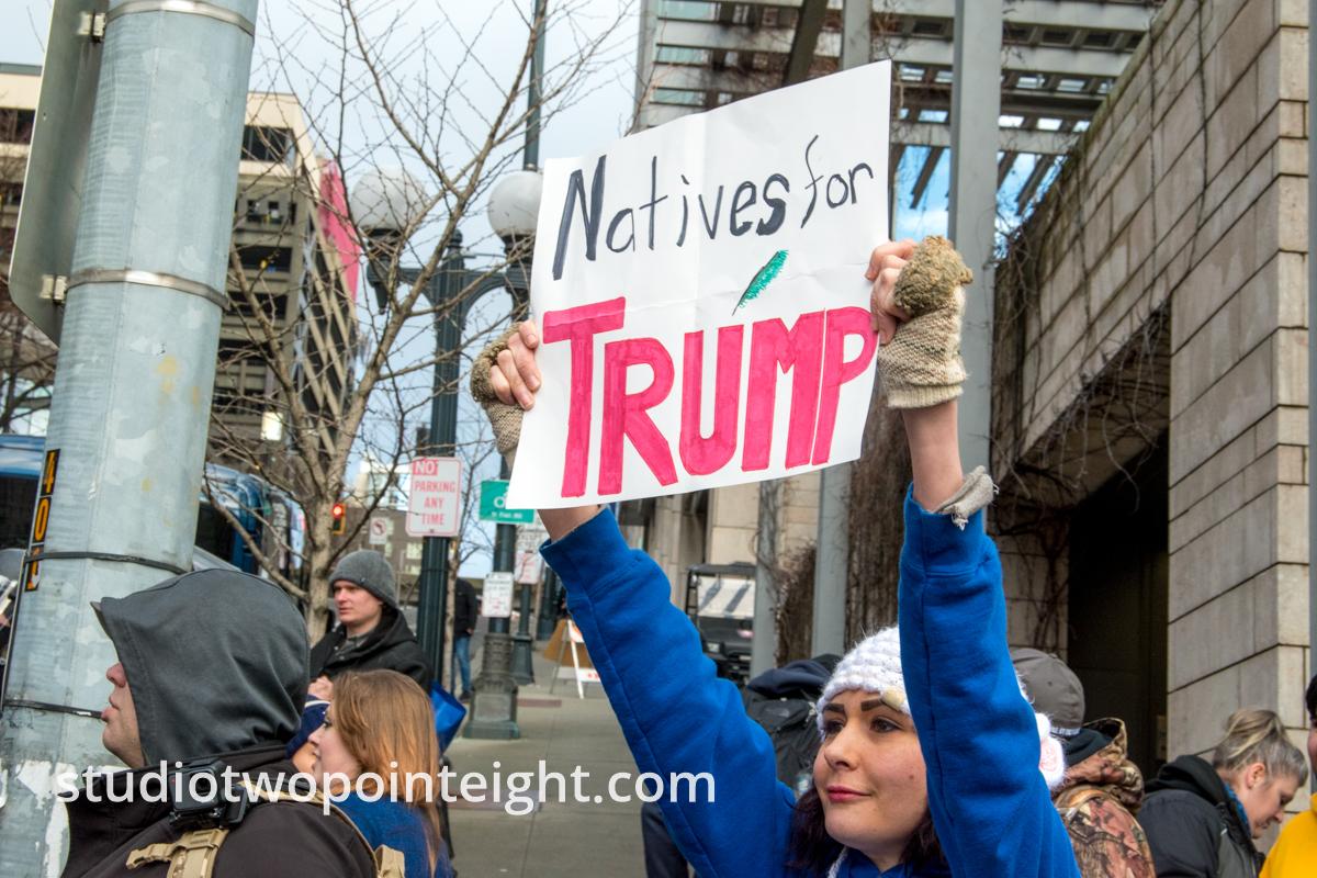 Studio 2.8, January 5, 2020, Seattle City Hall, Washington Three Percent, United Against Hate, Native American with Natives for Trump Poster