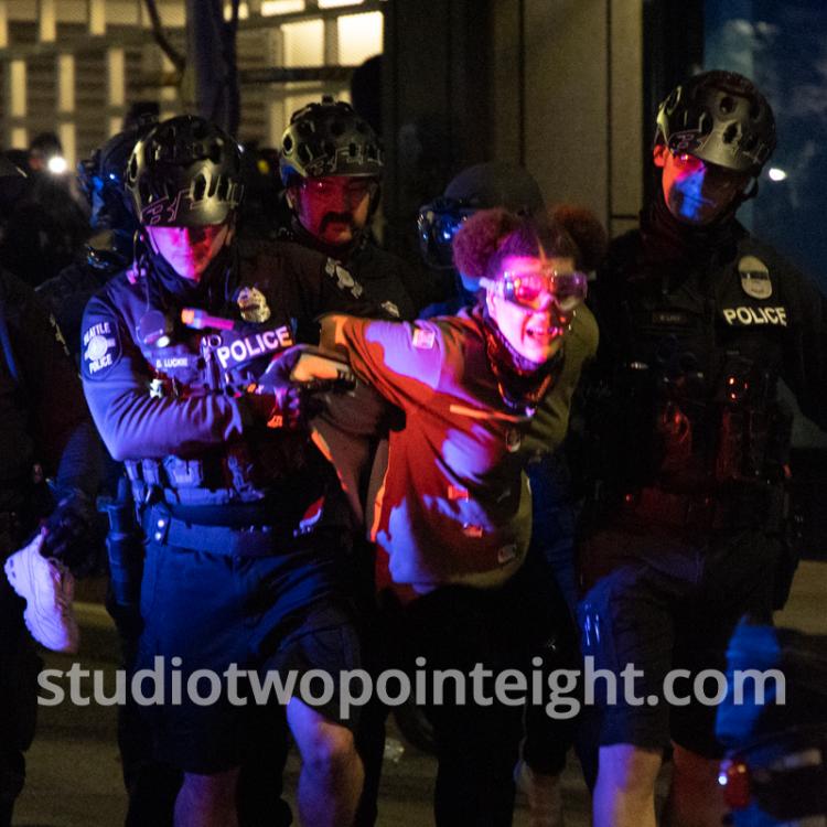 Studio 2.8, Seattle Protests, Black Lives Matter, July 2, 2020, Seattle Police West Precinct Laila Andrews Arrested