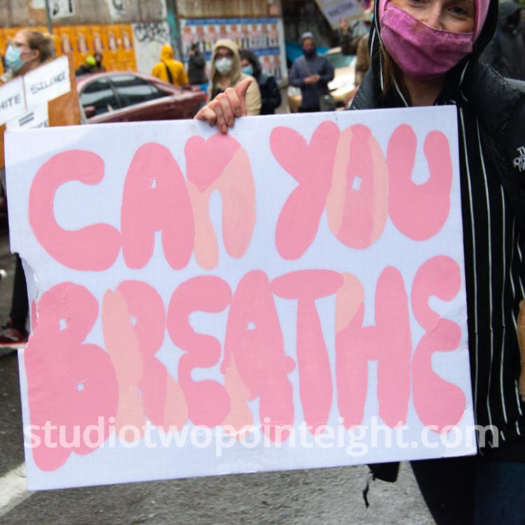Studio 2.8, Seattle Protests, Black Lives Matter, George Floyd, May 30, 2020, Woman With Can You Breathe Poster