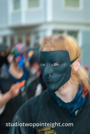 2015 Seattle May Day Protest Riot, Near Dusk A Protester Wore a Ghostly Black Mask