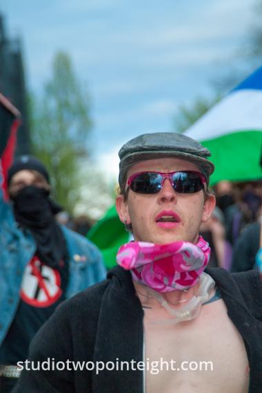 2015 Seattle May Day Protest And Mayhem, A Male Protester Wearing Pink Lipstick