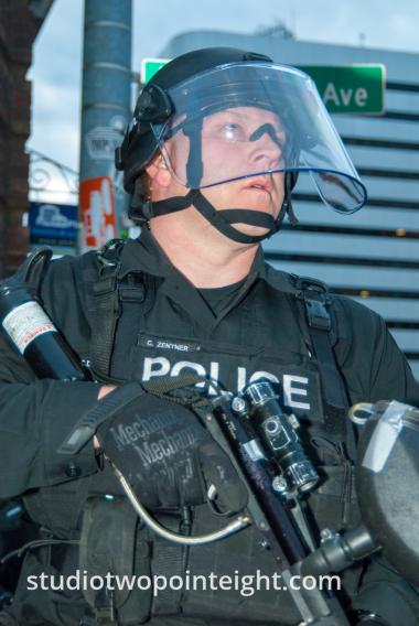 2015 Seattle May Day Protest Riot, Seattle Police Chad Zentner Prepared To Fire a Blast Ball Grenade