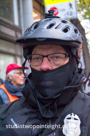 Seattle, Liberty or Death 2 Rally, December 1, 2018, An Imposing and Fierce Looking Seattle Police Officer