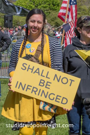 March For Our Rights 2.0, Gun Rights Rally, 2019 April 27, Woman With Yellow Shall Not Be Infringed Poster