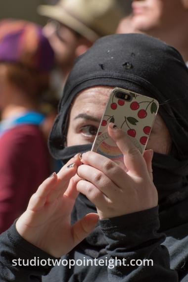 Seattle May 1, 2019 May Day Immigration Rally Female Antifa Black Bloc Terrorist Photographing Being Photographed