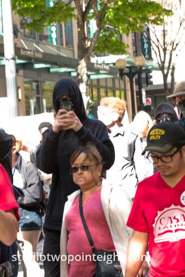 Seattle May 1, 2019 May Day Immigration Rally Antifa Black Bloc Terrorist Photographing Being Photographed